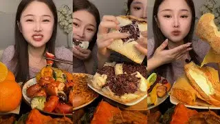 CHEWY INTESTINE & SOFT CREAM BREAD ASMR MUKBANG | Spicy Sausage, Purple Rice Sandwich & Fruit