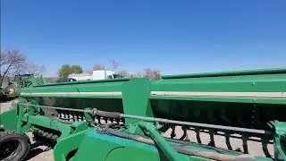 Great Plains 40 foot drill. 7.5 inch row spacing.  Harvesting more sunlight with narrower rows.