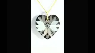Black Crystal Necklace Gold Heart Pendant Austrian Crystal Jewellery 9ct Gift
