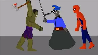 Drawing Cartoon 2 - Granny Police And Spiderman Fighting With Hulk.