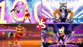 Epic AI Showdown: Rockstar Cat vs Neon Pop Stars, Espresso Skater and Rouge Bat in Arena Battle