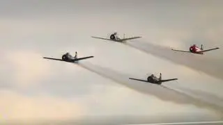 T-6 80th Anniversary EAA Warbird flyover with T-28s leading