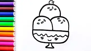 How to Draw a Cute Ice cream Bowl | Easy step by step Drawing and Colouring for Kids and Toddlers 