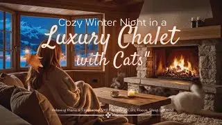 Cozy Winter with Cats in a Luxury Chalet ❄️ Relaxing Piano & Fireplace ASMR | Snowing (30 MIN)
