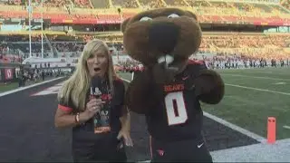 Cathy Marshall meets Benny at the Beavers football home opener