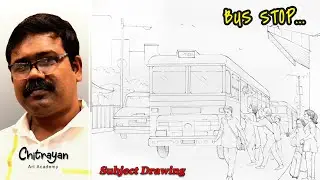 Рисунок автобусной остановки | Как нарисовать автобусную остановку шаг за шагом | Простой рисунок...