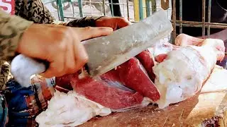 Exctusive Beef cutting knife skills, in village Bangladesh meat market, Best butcher amazing show