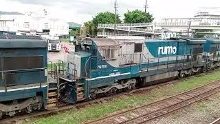 Trio de C30-7 7689/7622/9400 Rumo manobrando vag&otilde;es Rumo e MRS no patio PST em Santos Pt 2