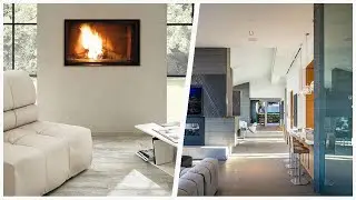 75 Gray Floor Living Space With A Concrete Fireplace Design Ideas You'll Love 🔴