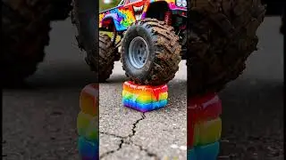 🎨🧊 Giant Horror-Funny Monster Truck vs Rainbow Squishy Cubes | Ultra Satisfying ASMR Crush 💥 #melty