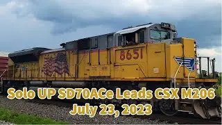 Solo UP SD70ACe Leads CSX M206 & Steamy Tracks After A Rain