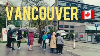 Heavy rain 🌨️and cold Weather /Spring Walk in the rain in downtown Vancouver BC Canada 🇨🇦[4K] UHD
