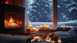 Cozy Winter Fireplace Night with Snowfall Outside the Window | No Ads Sleep &ndash; 3 Hours