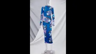 Autumn new dollar pattern batch printing stretch stylish bodycon midi dress AA002205