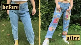 dad jeans transformation | DIY thrift flipped patchwork jeans