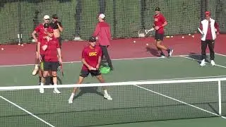 Our USC Men's Tennis Team Warms Up for our Match vs the UCLA Men's Tennis Team at our Marks Stadium