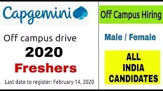 Capgemini Off Campus Drive 2020 I Freshers, No Fee I Apply Online I Private Job 2020