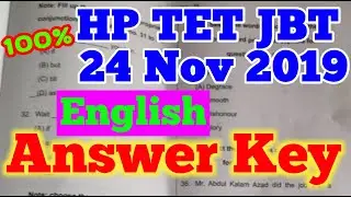 HP JBT TET Nov 2019 Answer Key | hp tet jbt solved question paper 2019 | ENGLISH | HP TET JBT 2019