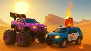 Small Rescue Truck vs Giant Monster &mdash; Desert Standoff | Vehicle Animation 🐲🚒
