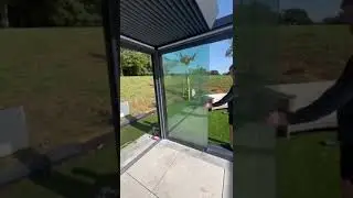 Deluxe Pergola with retractable roof and sliding glass doors. #gardenliving #outdoorliving