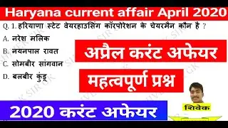 Haryana current affair April 2020||current affair 2020||Haryana GK || haryana GK trick|| shivek sir