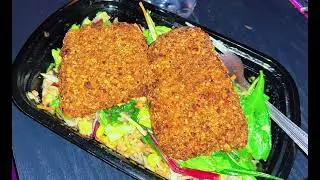 Leftover rice, salad, under garlic herb crusted fish 🤤🍚🥗 #dinner #delicious #divine 