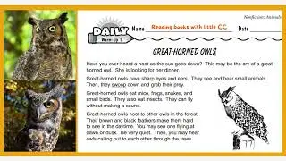 DAILY WARMUP READING 1 | NONFICTION | GREAT- HORNED OWLS | Read aloud by CC