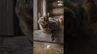 A cat steals an egg from chickens. @MassandraCat #cat #short #farmlife