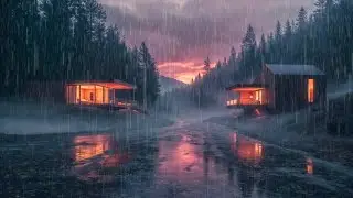 Cozy Cabin in Heavy Rain - Warm Lights, Night Rain Sounds for Sleep