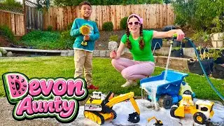 Road Roller Truck Car Wash With Tools 🚧🧼 | Devon Aunty & Little Helper Clean Construction Vehicles