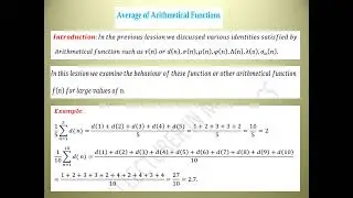 Number Theory: Average of Arithmetical Function  Introduction