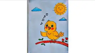 How to Draw Cute Baby Bird with Pencil Color | Easy Cartoon Bird Drawing for Kids 