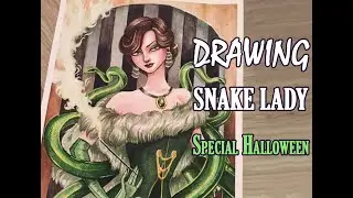 DRAWING THE SNAKE LADY | SPECIAL HALLOWEEN - Illustration Art Watercolor painting #lisaingart
