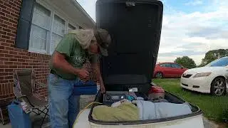 Old Biker Dude goes riding, catches trout, cooks.