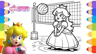Princess Peach Playing Volleyball - Drawing and Coloring for Kids