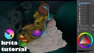 how to draw a fantasy pond using Krita software. [KRITA TUTORIAL]. Time Lapse