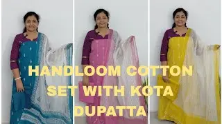 HANDLOOM COTTON SET WITH KOTA DUPATTA || FREE SHIPPING:+91 9061630106