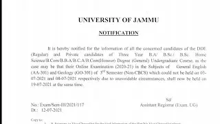 3rd semester non cbcs new update | jammuuniversity | Revised datesheet