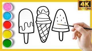 Cute colorful ice cream Drawing and Coloring for kids