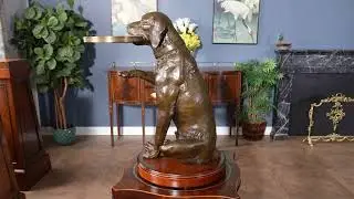 NBRANILS001 Sitting Bronze Dog on Wooden Base