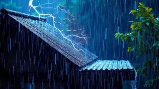 Goodbye Insomnia with Heavy Rain & Thunder Growls on a Stale Tin Roof in Foggy Murky Forest at Night