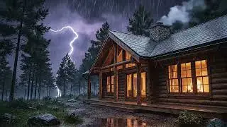 Cozy Cabin Fireplace with Gentle Thunderstorm | Rain - Relaxing Sleep & Study Sounds