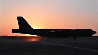 USAF B-52H Stratofortress sunset taxi at  Mor&oacute;n Air Base, Spain