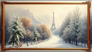 Snowy Winter Path to the Eiffel Tower | Peaceful Paris Winter Landscape Art (TV WALLPAPER) 4K