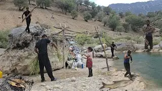🌄 Real nomadic life in  mountains: building traditional shelters and fishing in the Khersan River 🐟