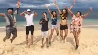 Happy bonding with friends on the beach
