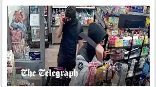 Moment have-a-go hero shopkeeper traps machete-wielding robbers inside shop