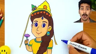 How to Draw a Cute Goddess Girl Holding Lotus 🌸 | Easy Drawing for Beginners | Step by Step Tutorial