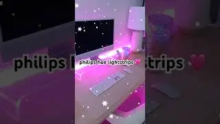 setting up philips hue lightstrips 🩷✨ #desktour #philipshue #desksetup