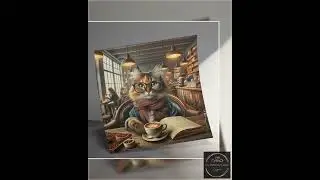 Whimsical Cat in Library Print, Book Lover Cat Art, Hipster Cat Wall Decor, Animal Coffee Shop Il...